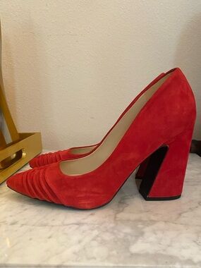 Nine West Red Suede Pointed Toe Block Heels